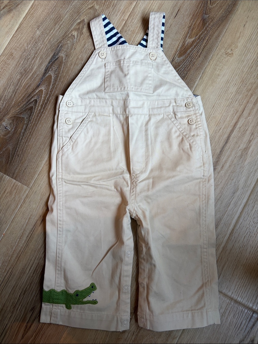 Vintage 2004 Gymboree Cream Kids' Overalls with Green Crocodile Accent